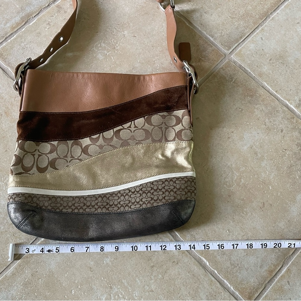Coach Monogram Metallic Leather & Suede Shoulder Bag. Great colors! - Picture 7 of 8